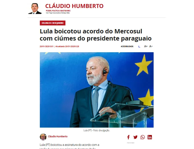Lula boicoteó la firma del acuerdo con la Unión Europea por envidia de Santiago Peña, según periodista brasileño