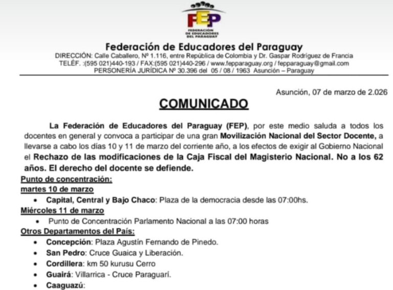 La Federación de Educadores (FEP) ha anunciado una movilización nacional docente para el martes 10 y miércoles 11 de marzo