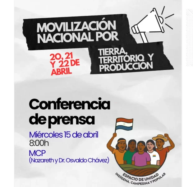 Organizaciones indígenas y campesinas anuncian movilización nacional del 20 al 22 de abril