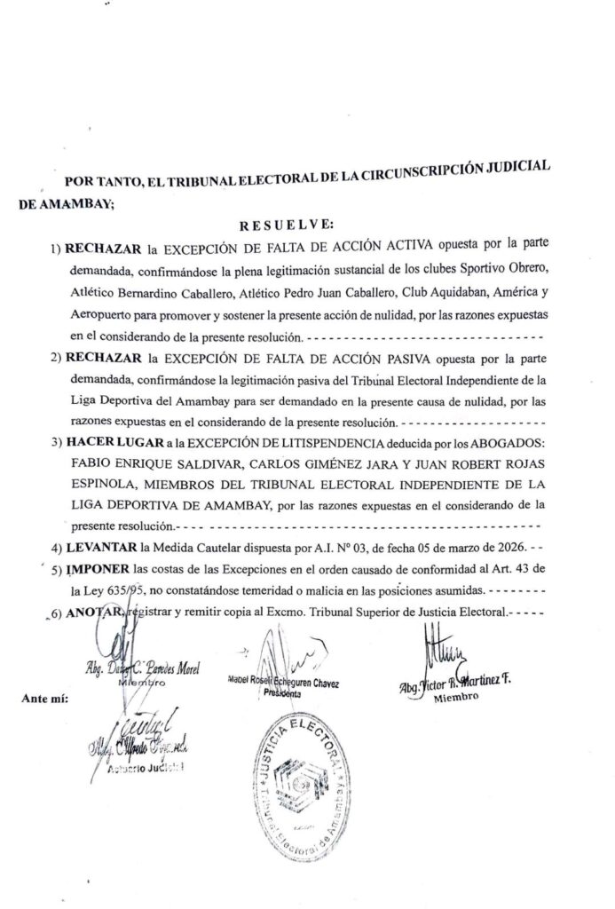 Sentencia del Tribunal Electoral levanta medida cautelar y habilita a la nueva Comisión Directiva de la Liga a tomar pose.