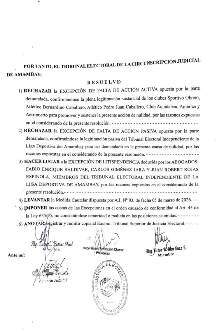 Sentencia del Tribunal Electoral levanta medida cautelar y habilita a la nueva Comisión Directiva de la Liga a tomar pose.