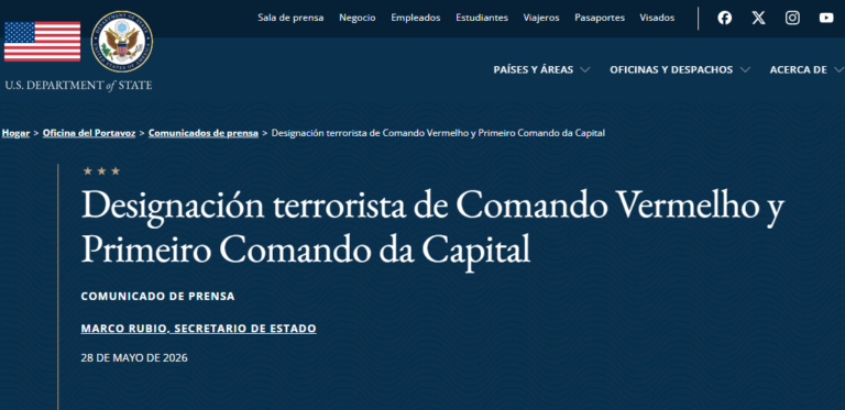 El Departamento de Estado de EE. UU. Designa como terroristas a Comando Vermelho y Primeiro Comando da Capital