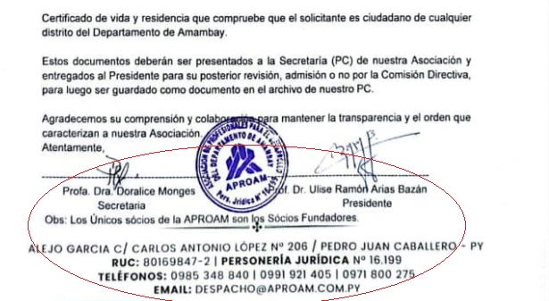 Presidente de APROAM afirma en una nota que son 15 los socios fundadores que estarán en la Asamblea