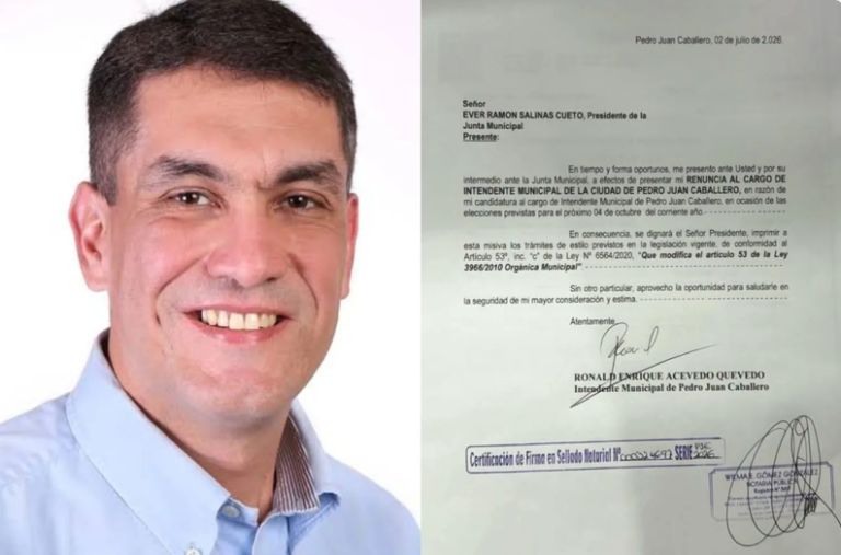 Renuncia Ronald Acevedo a la Intendencia de Pedro Juan Caballero en busca del rekutu