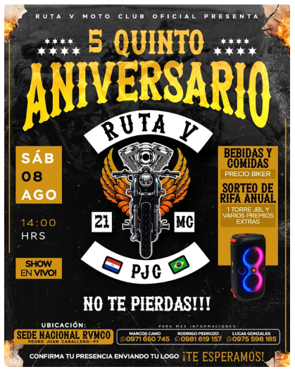 Ruta V Moto Club prepara un gran evento por su 5.º aniversario con participación internacional