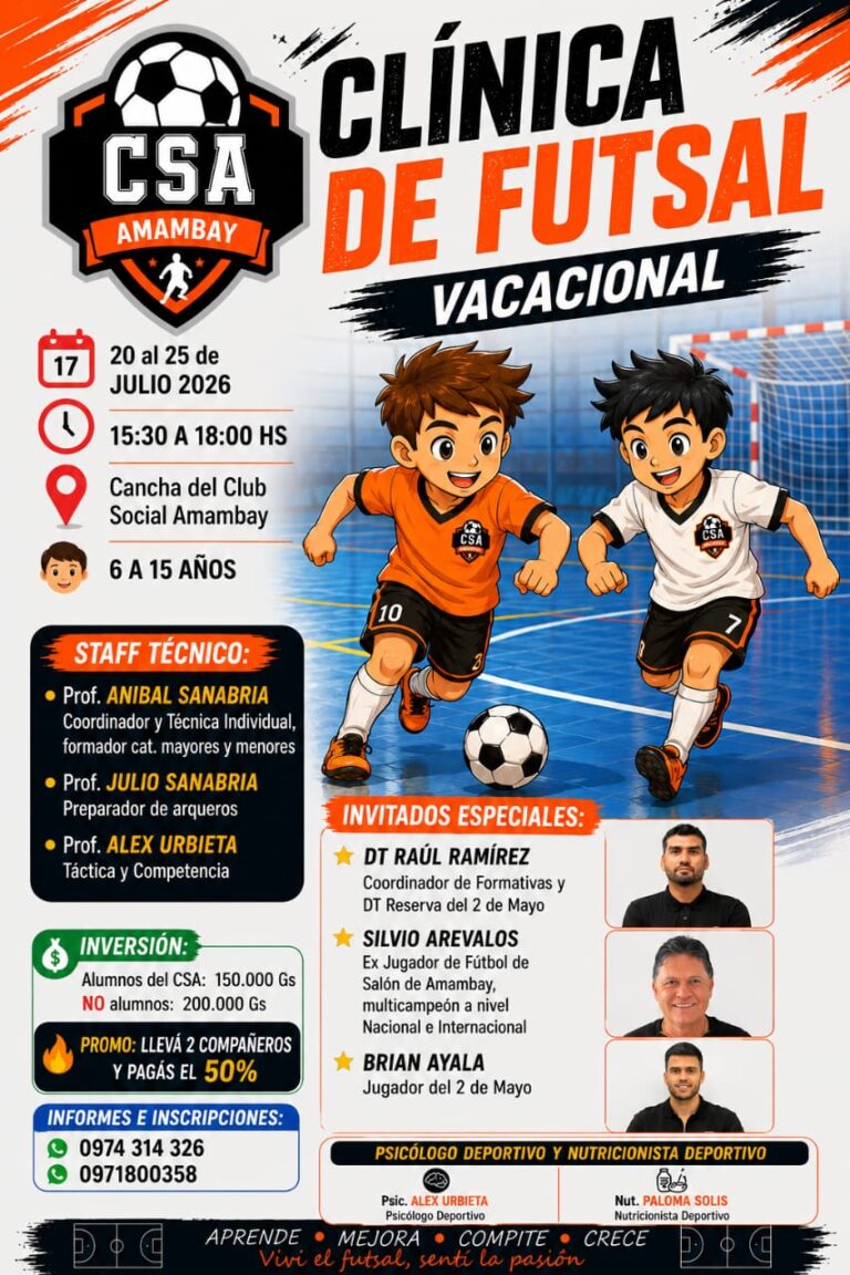 Se viene la Clínica de Futsal Vacacional en el Club Social Amambay
