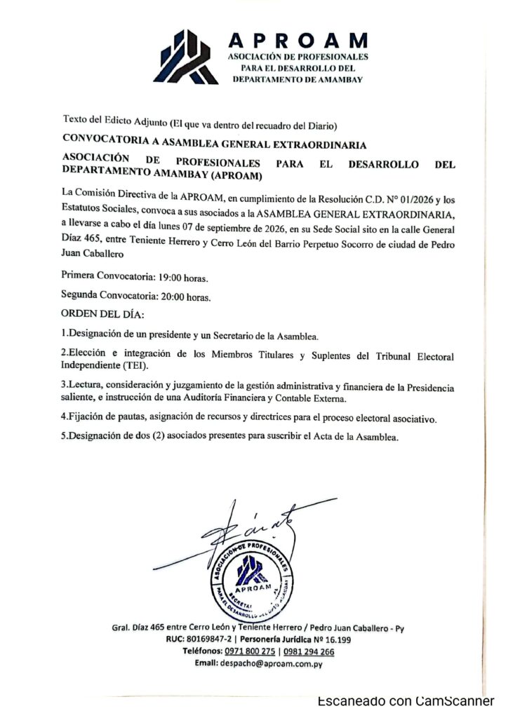 La APROAM Convoca a la Asamblea General Extraordinaria para el lunes 7 de setiembre