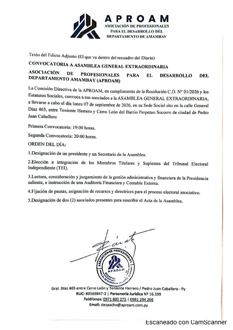La APROAM Convoca a la Asamblea General Extraordinaria para el lunes 7 de setiembre