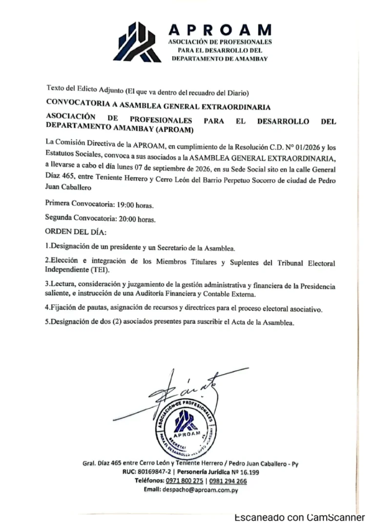 La APROAM Convoca a la Asamblea General Extraordinaria para el lunes 7 de setiembre