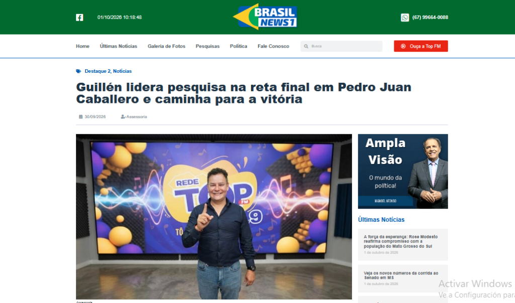 Encuestadora brasileña da ganador a Guillen de las elecciones en Pedro Juan Caballero