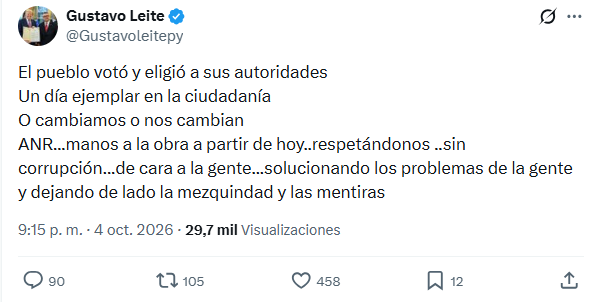 “O cambiamos o nos cambian”, exhorta Leite a la ANR tras derrota en Asunción